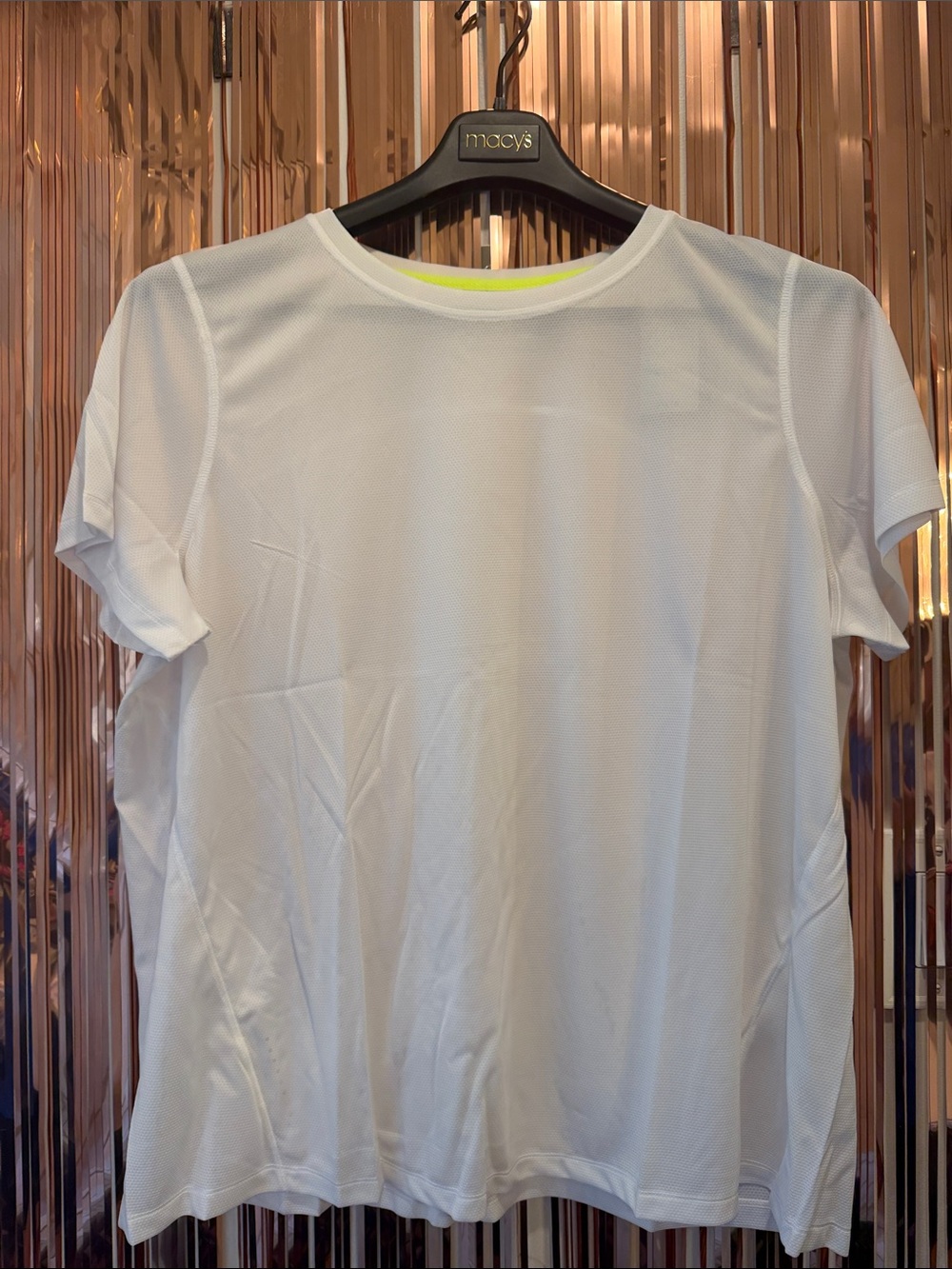 Ideology White Short Sleeve Tee with Neon Yellow Trim NEW 2X